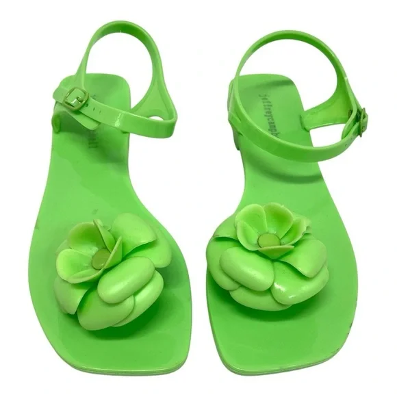 Jeffrey Campbell Fleurise Green Flower Post Flat Summer Jelly Sandals Women’s 7 - Picture 4 of 13
